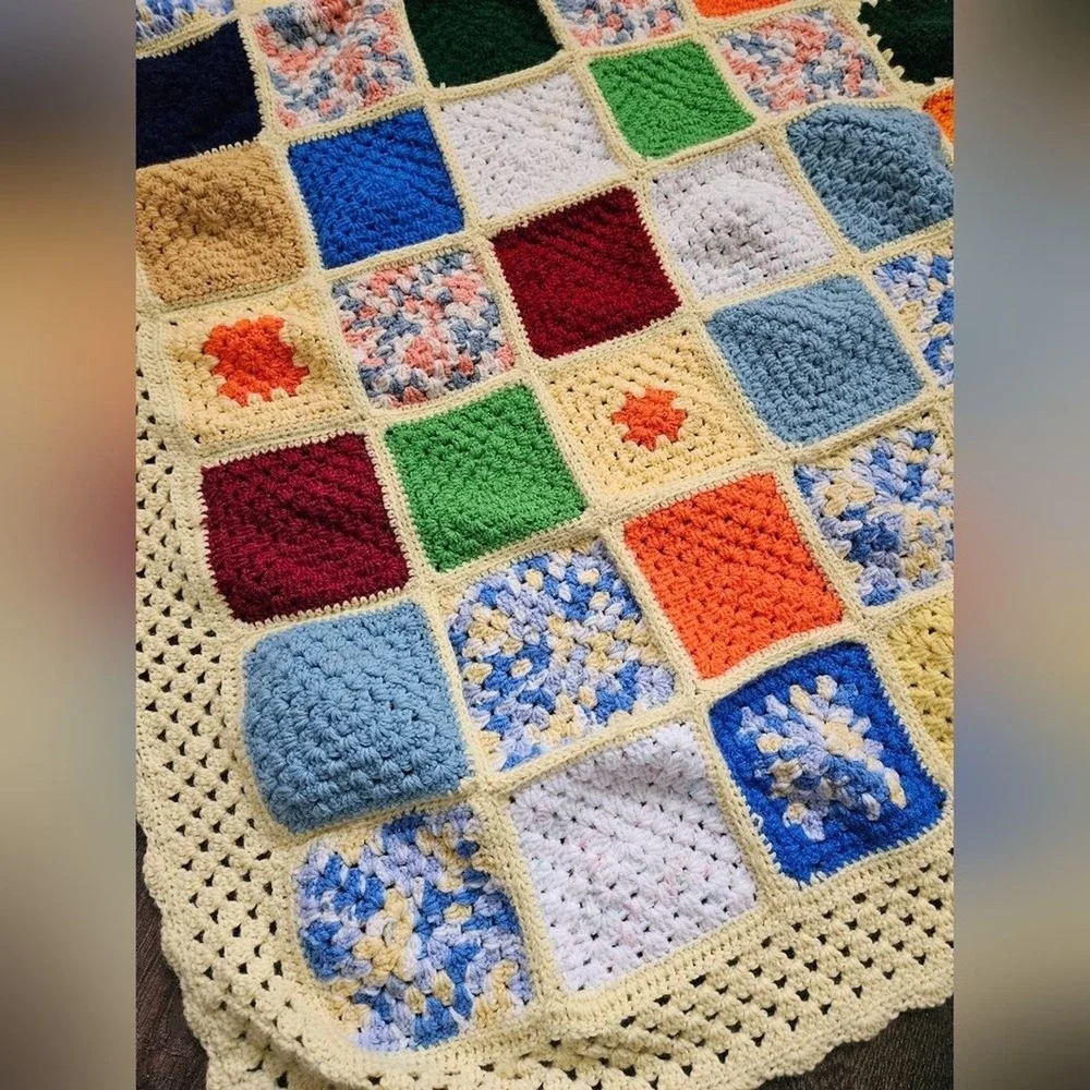 Handmade Crochet Blanket Unisex Large Multicolor Granny‎ Square Patchwork Throw